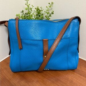 FOSSIL Teal Blue Bag | Pebble Grain Leather Crossbody Preston Purse StunningEUC